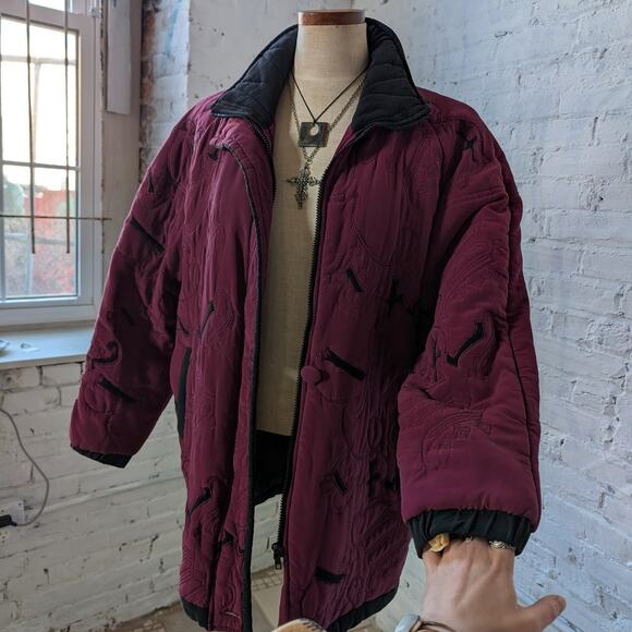 Vintage Purple Silk Jacket Embroidered Quilted Utility Boho Blanket Coat Small - Picture 7 of 9
